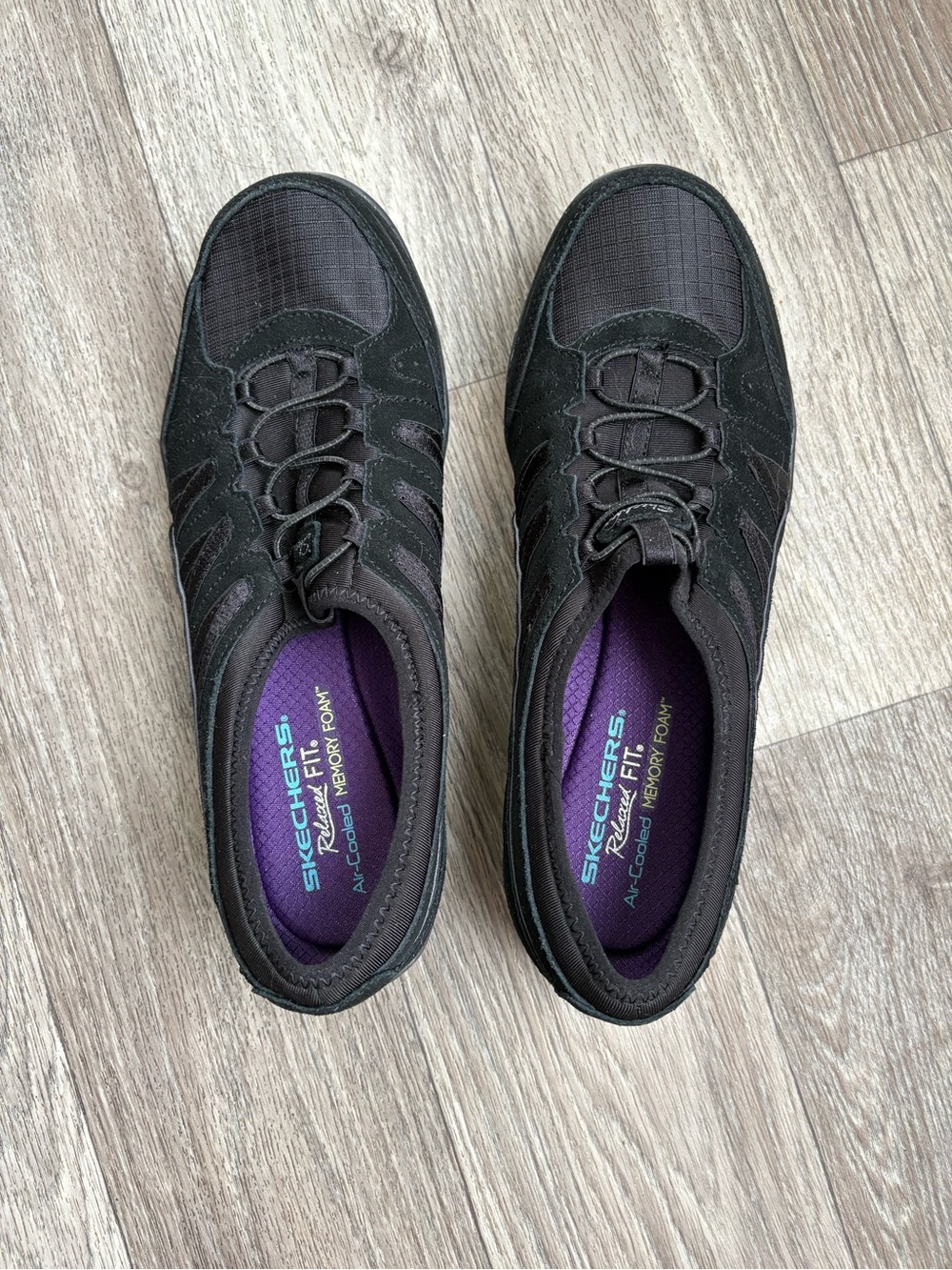 Skechers Black Women's Slip-On Athletic Sneakers with Purple Insole